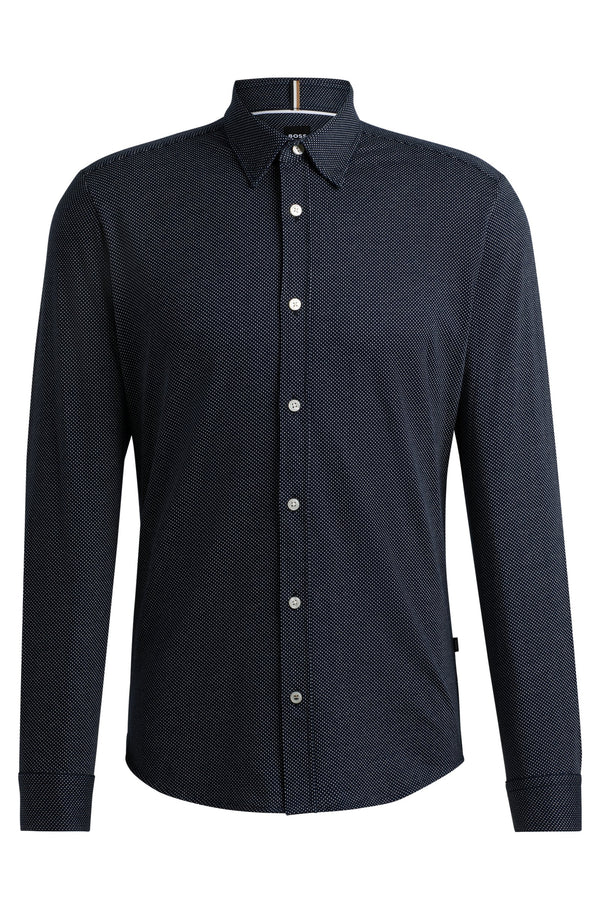 Boss Slim-Fit Shirt in Structured Cotton Jersey - Navy