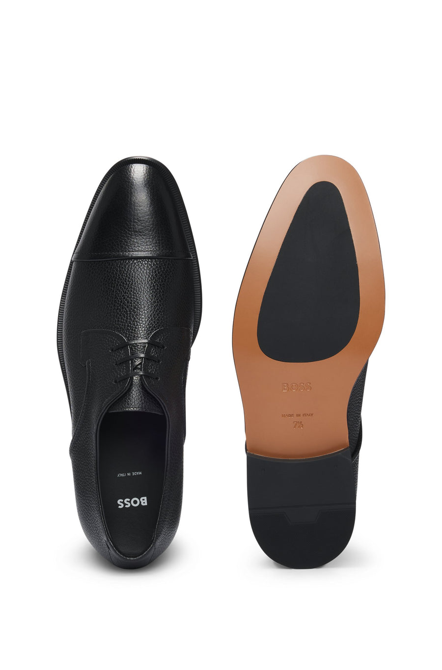 BOSS Grained Leather Derby Shoes – Black