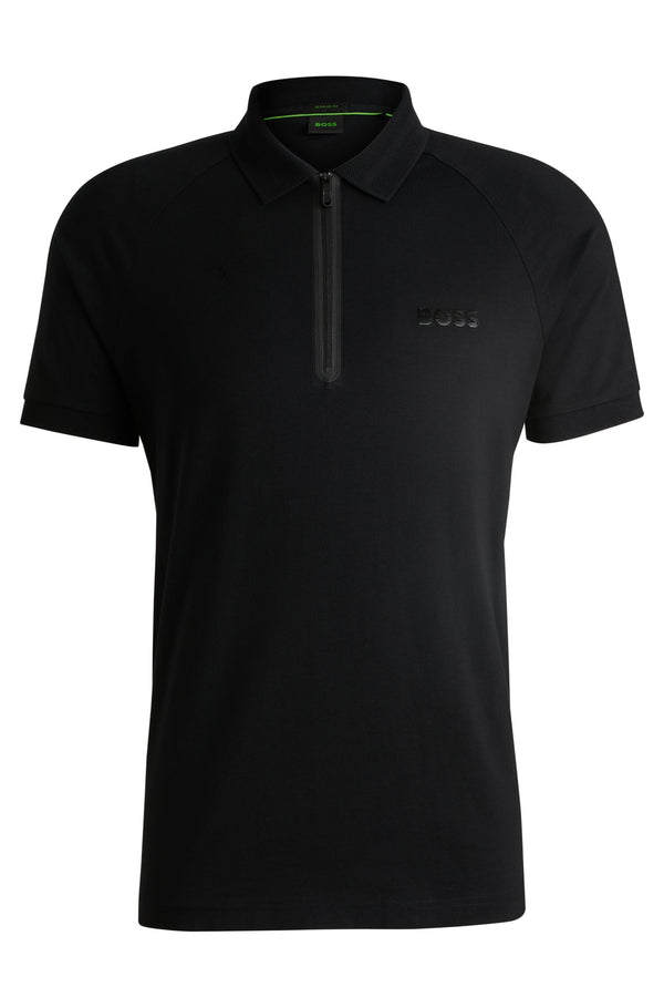 Boss Cotton-Jersey Polo Shirt with Mirror-Effect Logo - Black