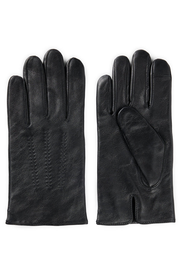 Boss Leather Gloves with Wool lining and Logo Lettering - Black