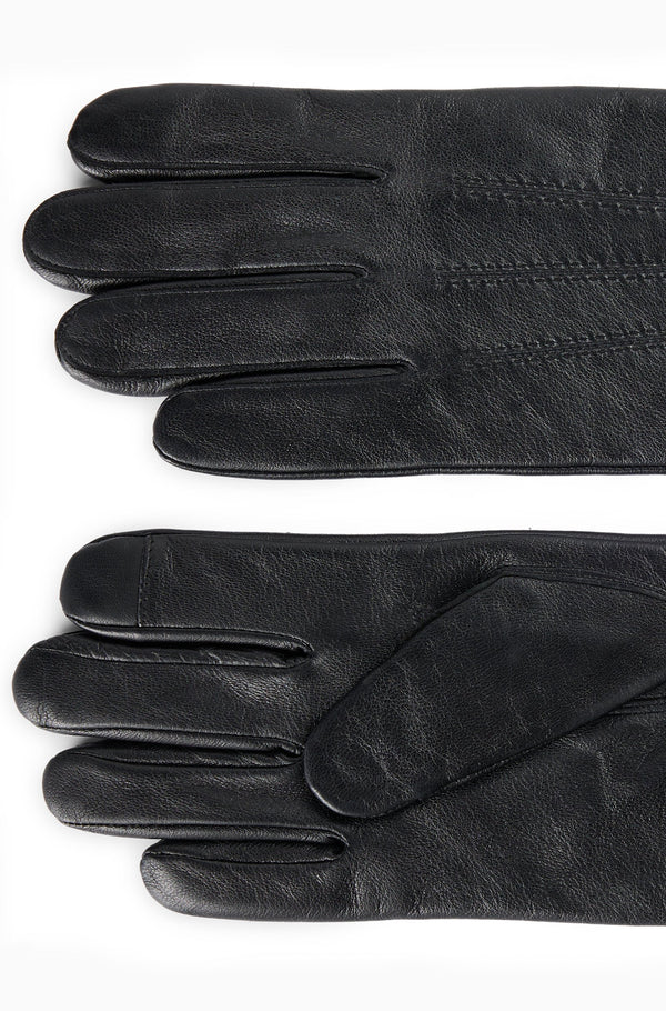 Boss Leather Gloves with Wool lining and Logo Lettering - Black