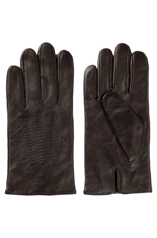 Boss Leather Gloves with Wool Lining and Logo Lettering - Brown