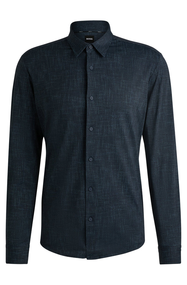 Boss Slim-Fit Shirt in Printed Performance-Stretch Fabric - Blue