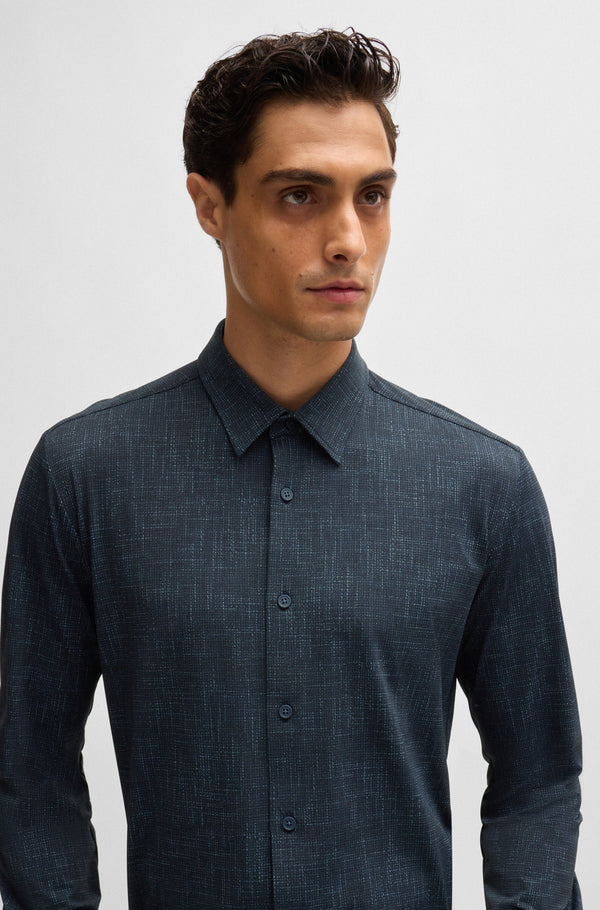 Boss Slim-Fit Shirt in Printed Performance-Stretch Fabric - Blue