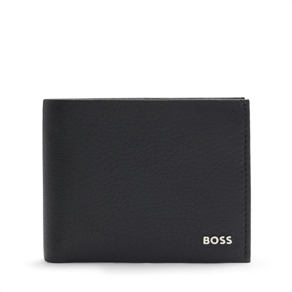 Boss Italian-Leather Card Holder with Logo Lettering - Black