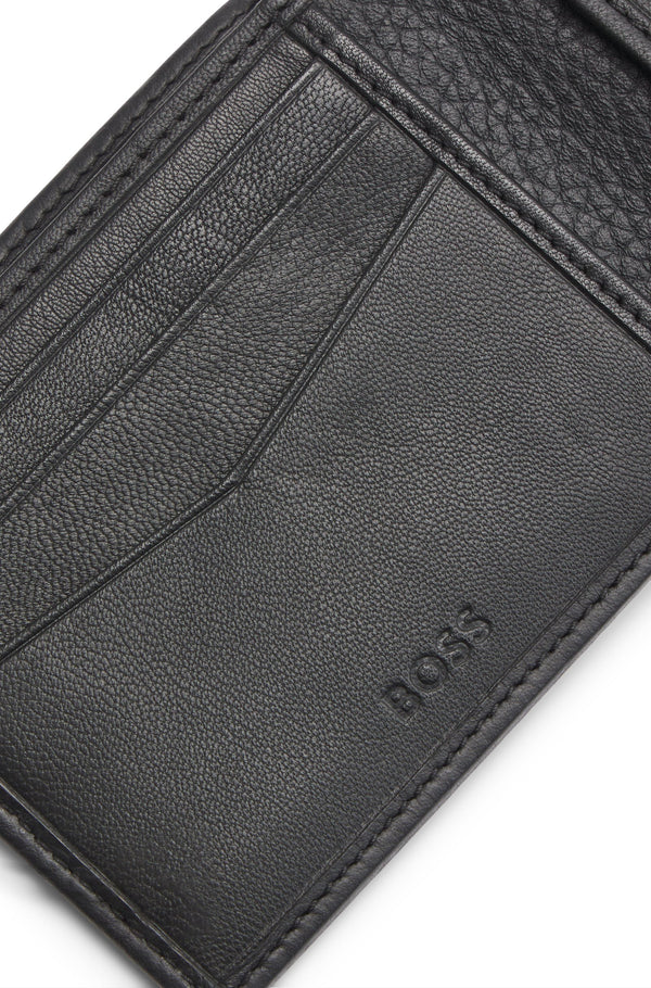 Boss Italian-Leather Card Holder with Logo Lettering - Black