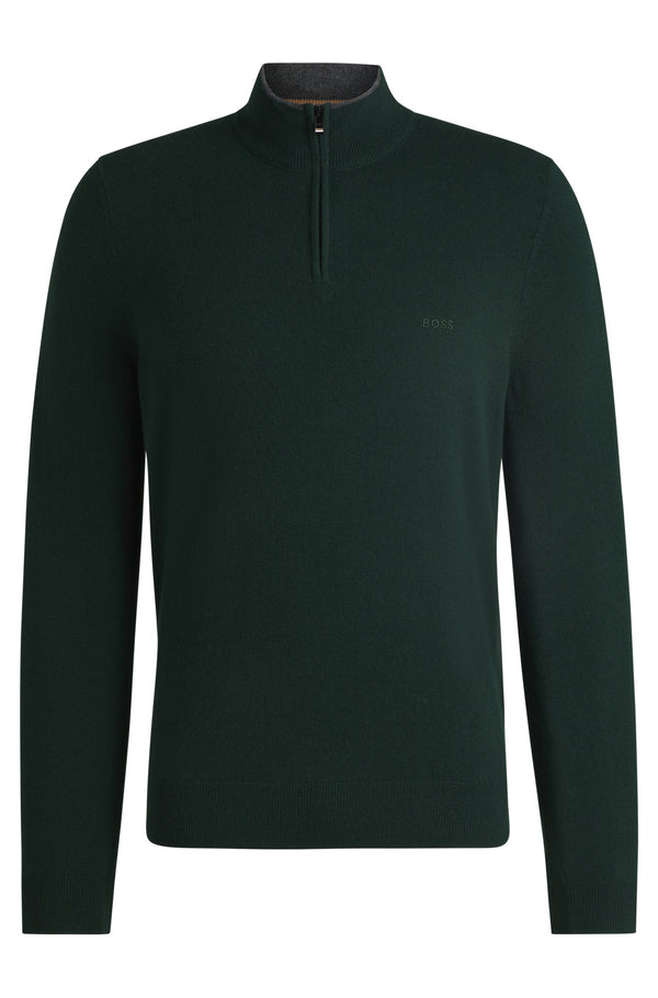 Boss Virgin-Wool Regular-Fit Sweater with Embroidered Logo - Green