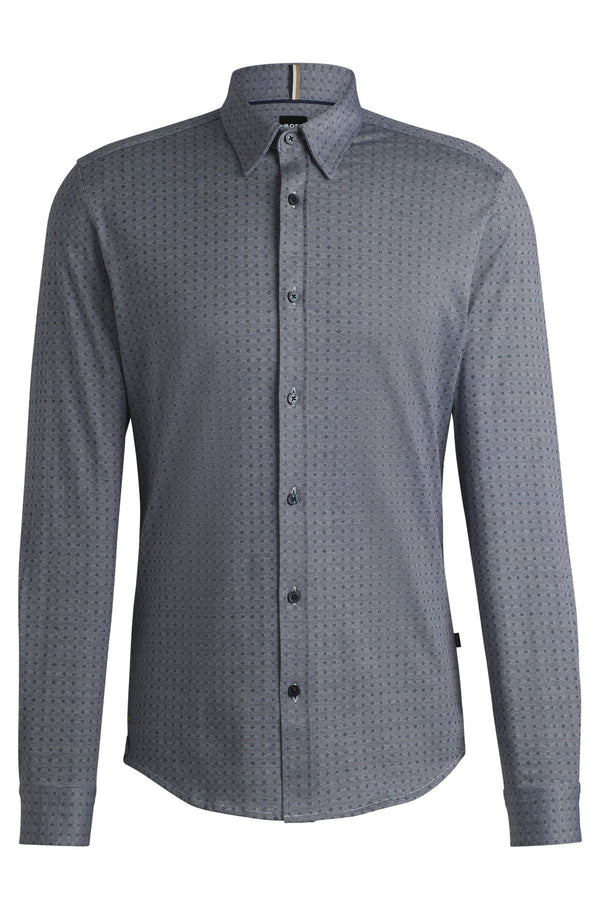 Boss Slim-fit shirt in cotton jacquard - Blue