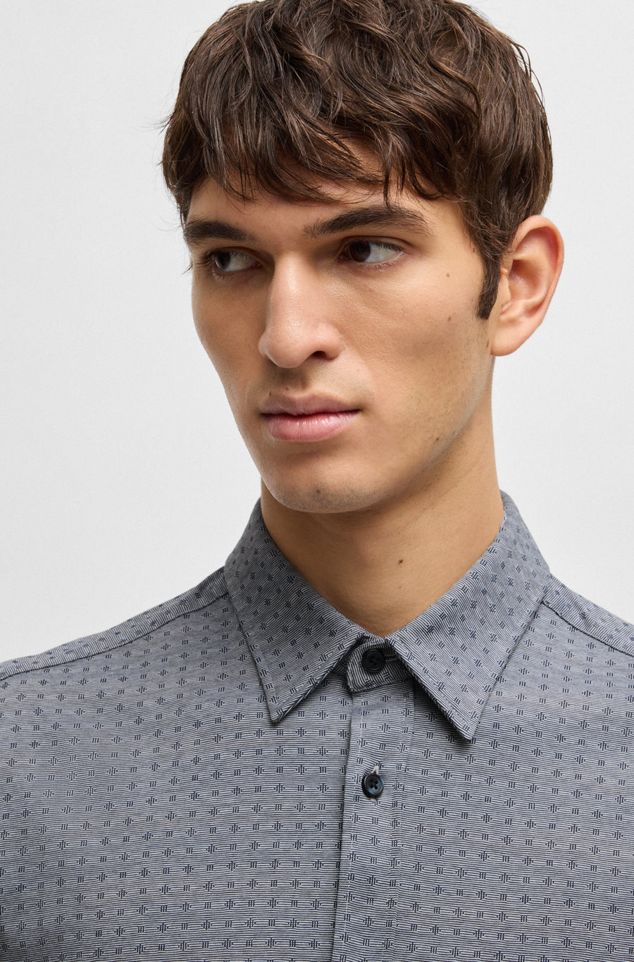 BOSS Slim Fit Cotton Jacquard Shirt – Blue