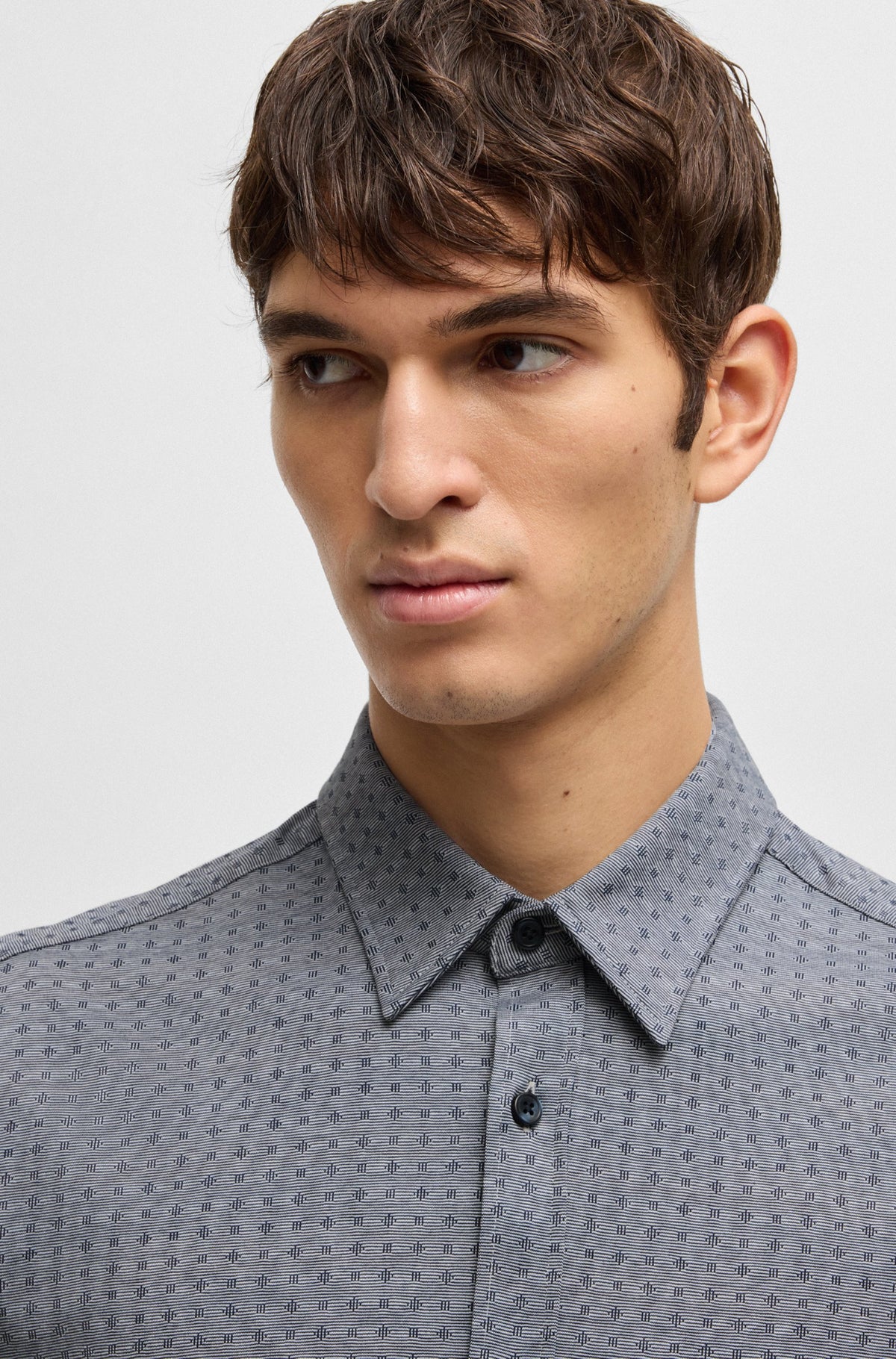 Boss Slim-fit shirt in cotton jacquard - Blue