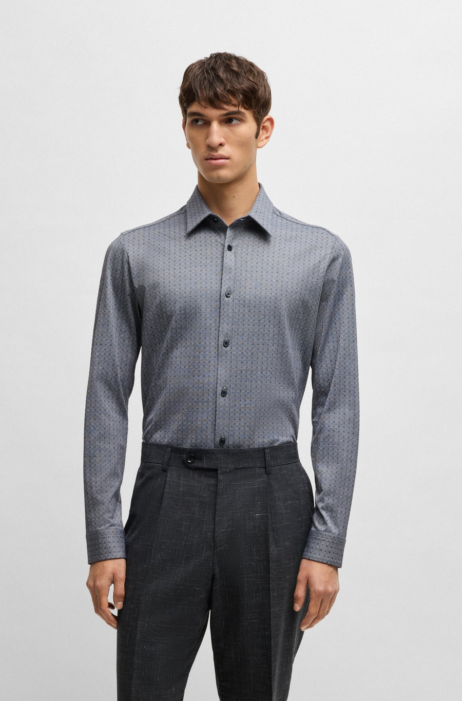 BOSS Slim Fit Cotton Jacquard Shirt – Blue