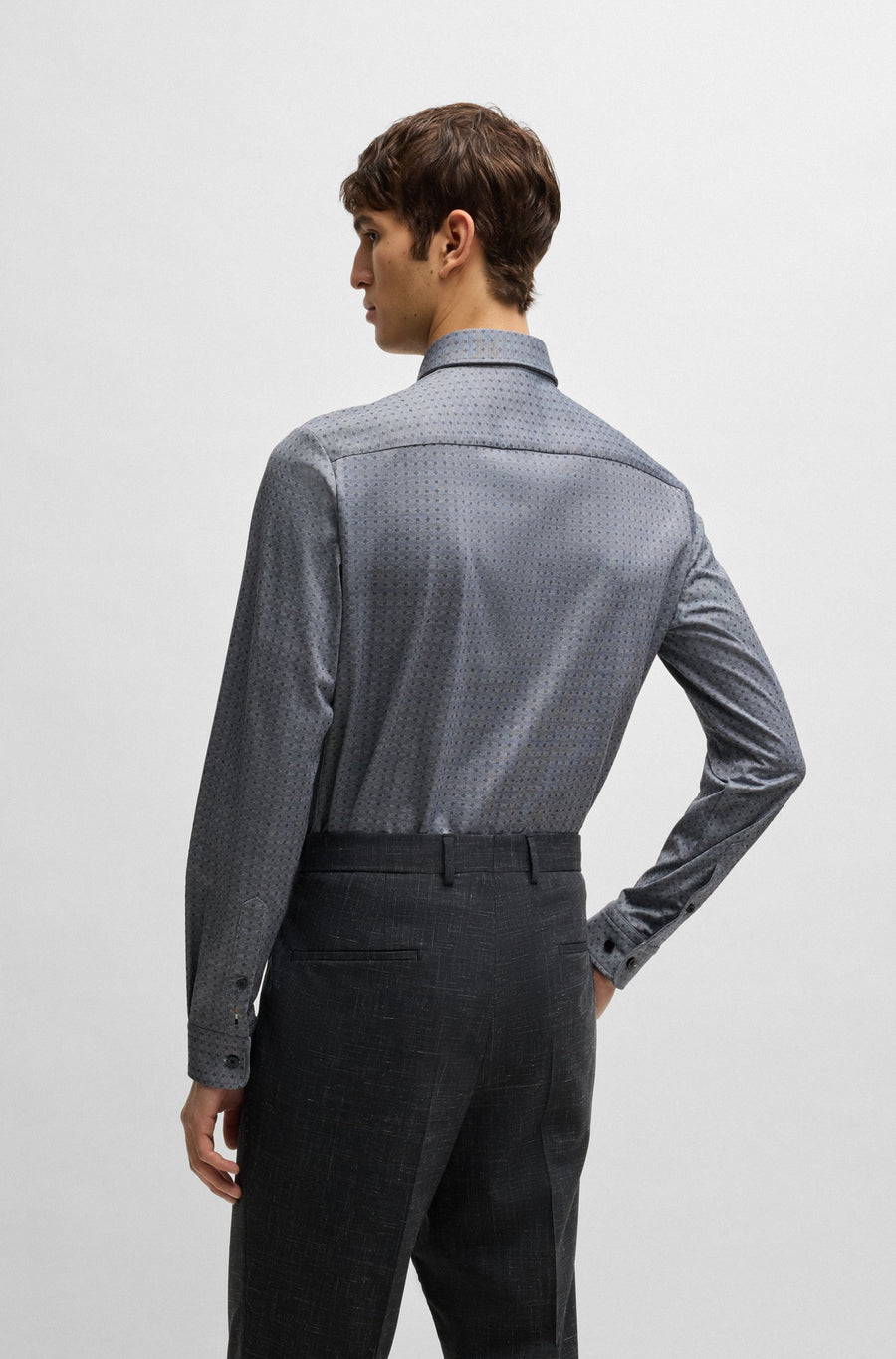 BOSS Slim Fit Cotton Jacquard Shirt – Blue
