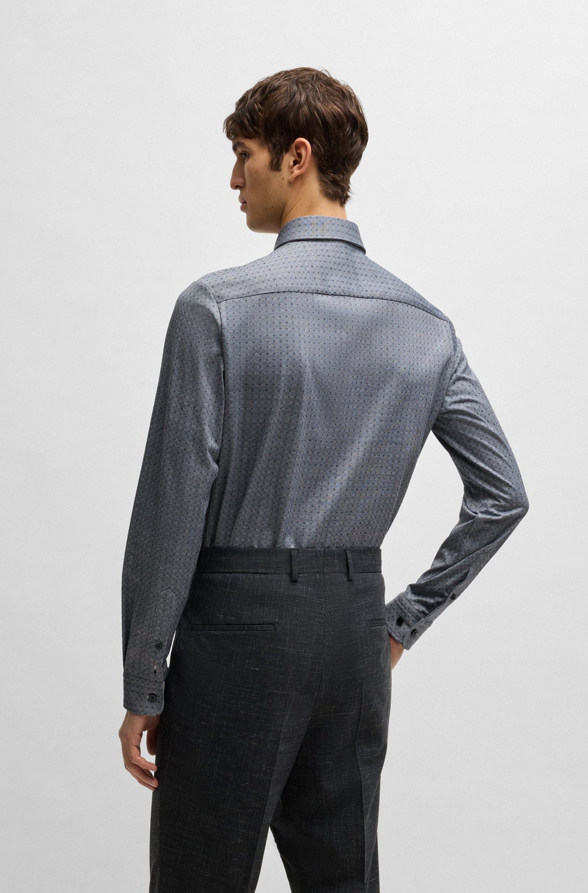 Boss Slim-fit shirt in cotton jacquard - Blue