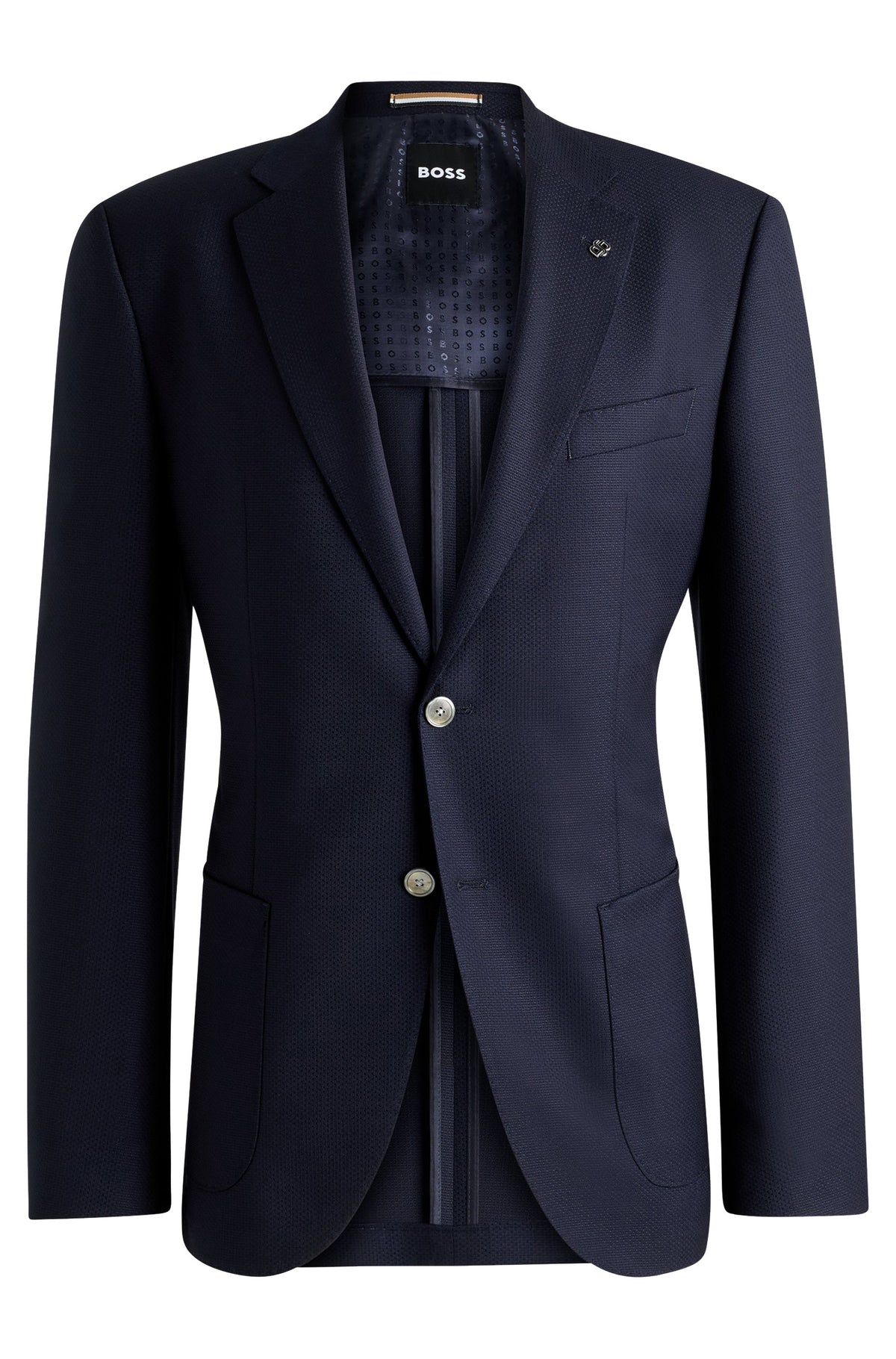 Boss Regular-fit suit jacket in micro-patterned virgin wool - Blue