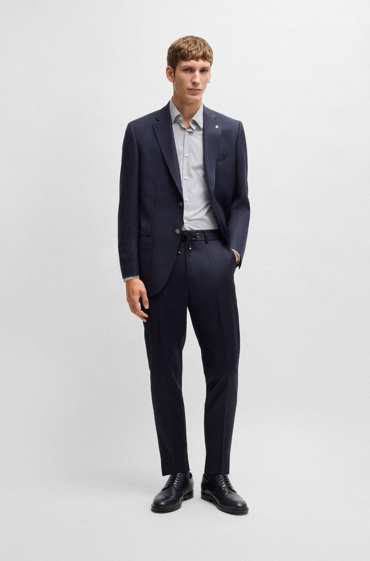 Boss Regular-fit suit jacket in micro-patterned virgin wool - Blue