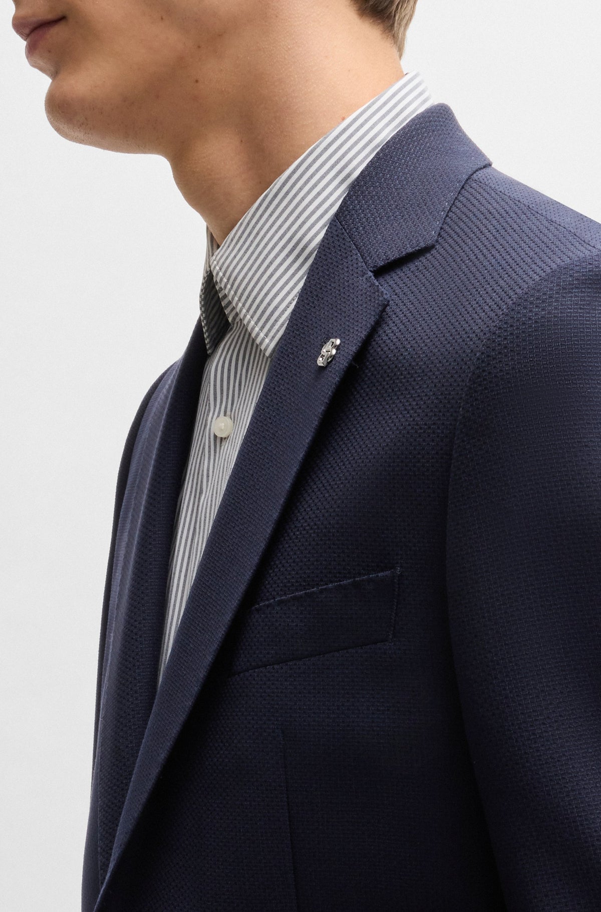 Boss Regular-fit suit jacket in micro-patterned virgin wool - Blue