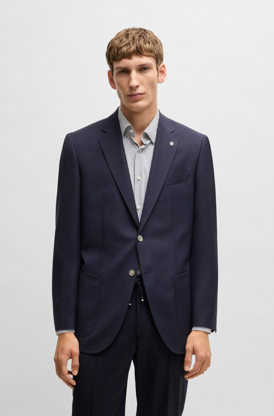 BOSS Regular Fit Micro-Patterned Virgin Wool Suit Jacket – Blue