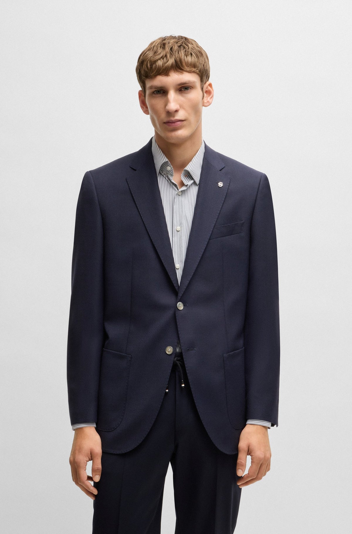 Boss Regular-fit suit jacket in micro-patterned virgin wool - Blue