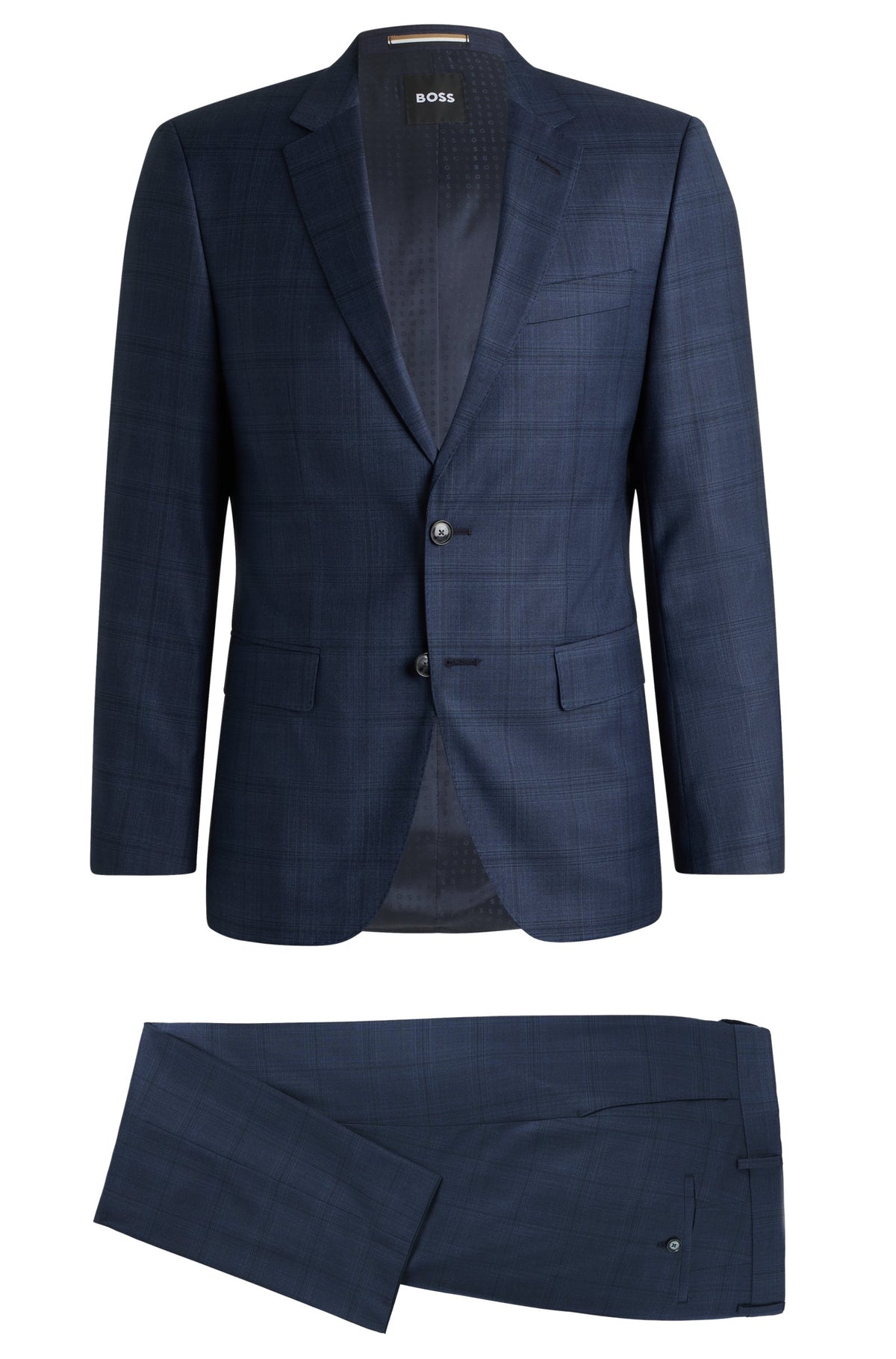 Boss Slim-fit suit in checked wool and silk - Blue