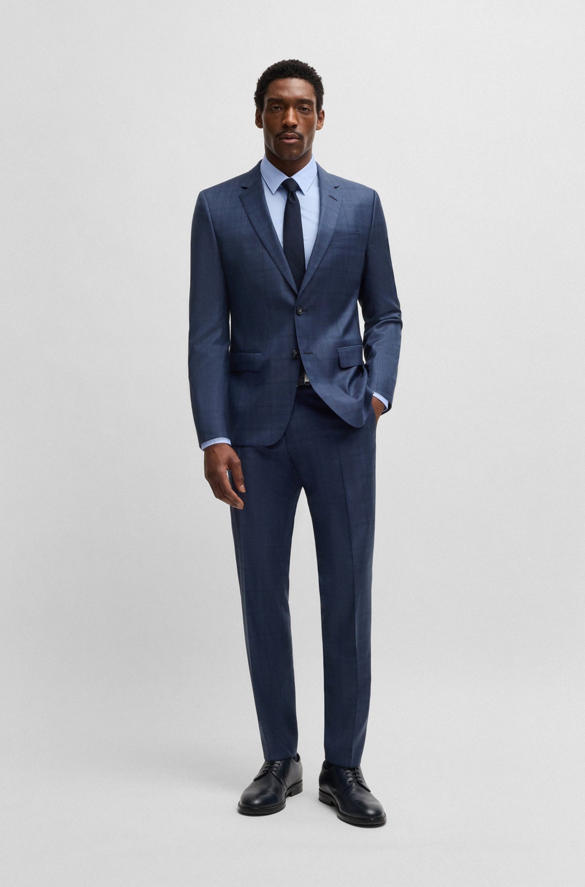 Boss Slim-fit suit in checked wool and silk - Blue