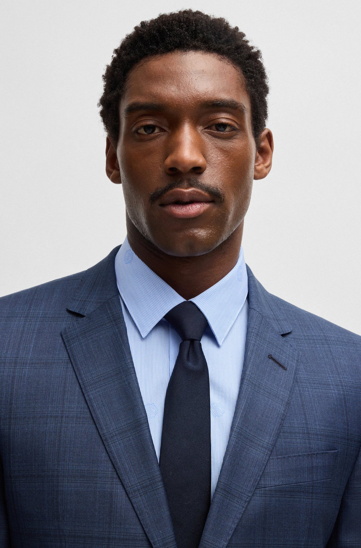 Boss Slim-fit suit in checked wool and silk - Blue