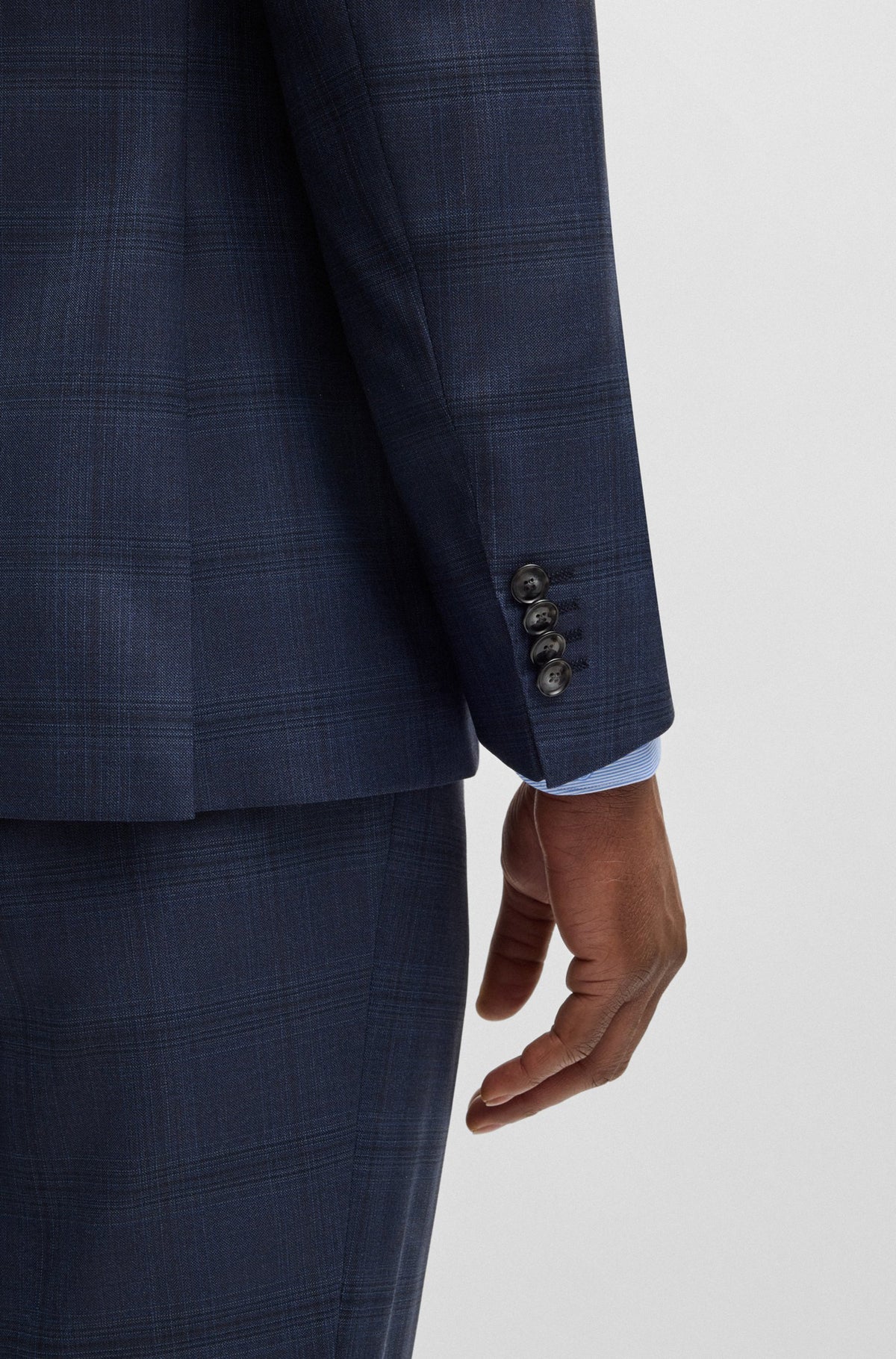 Boss Slim-fit suit in checked wool and silk - Blue