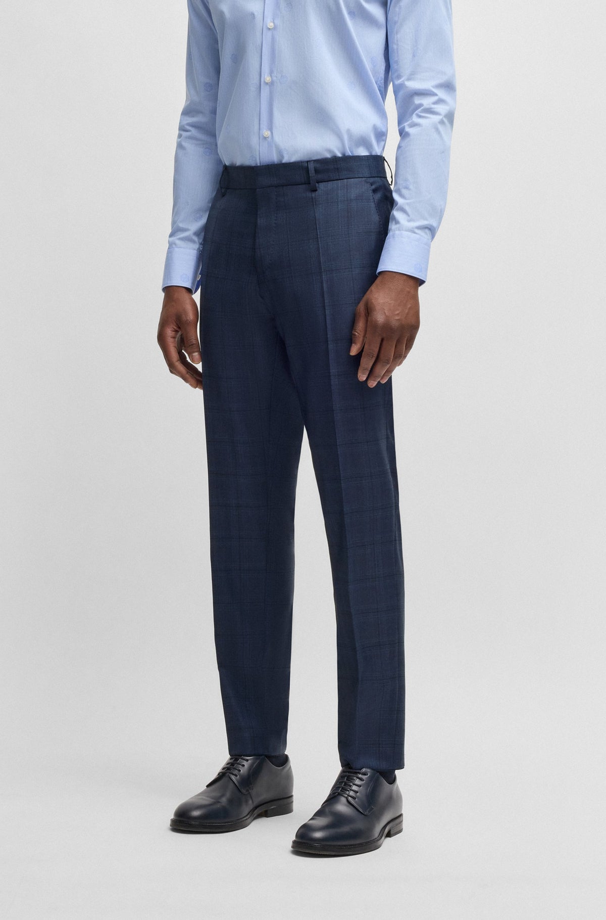 Boss Slim-fit suit in checked wool and silk - Blue