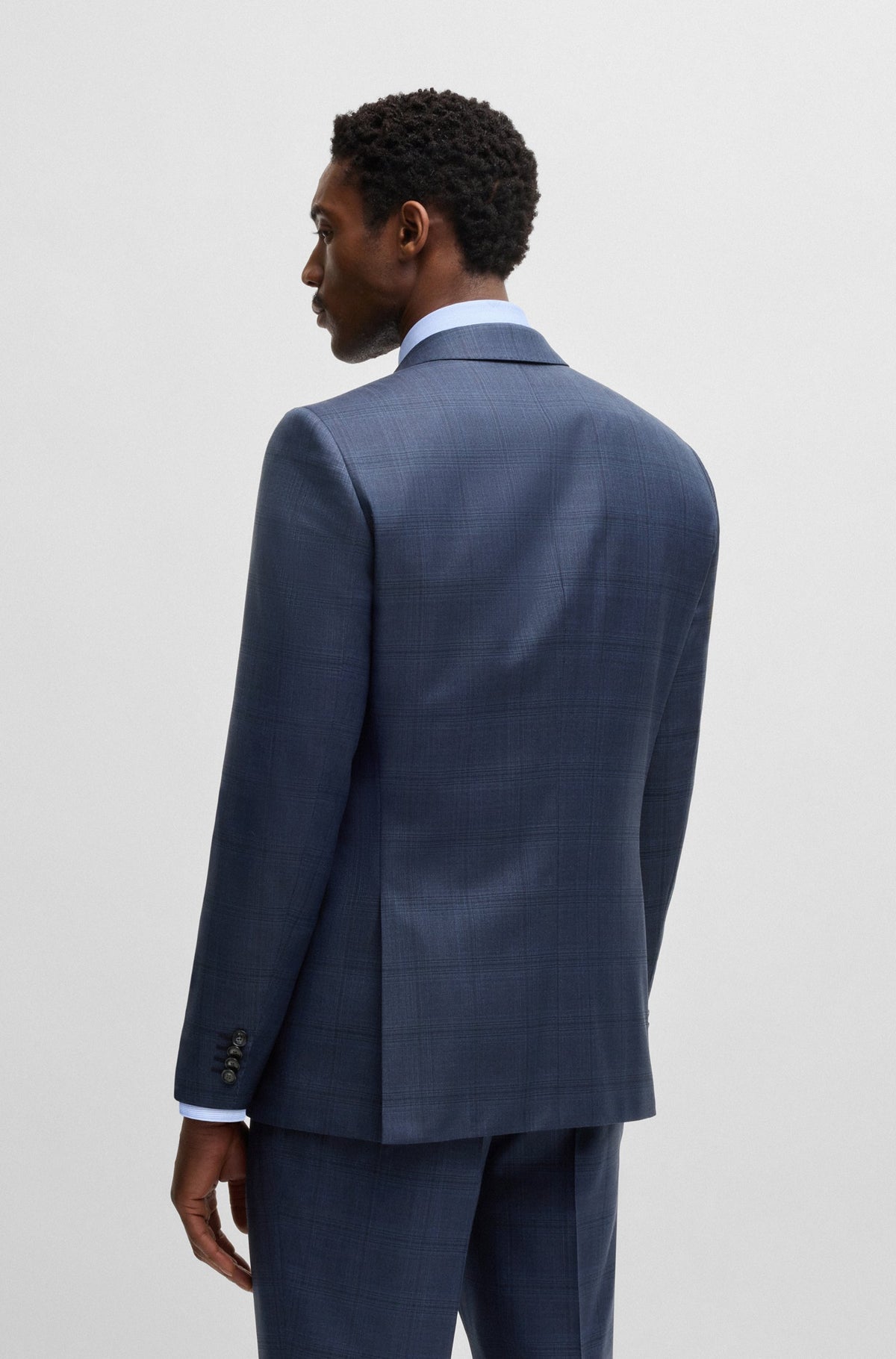 Boss Slim-fit suit in checked wool and silk - Blue