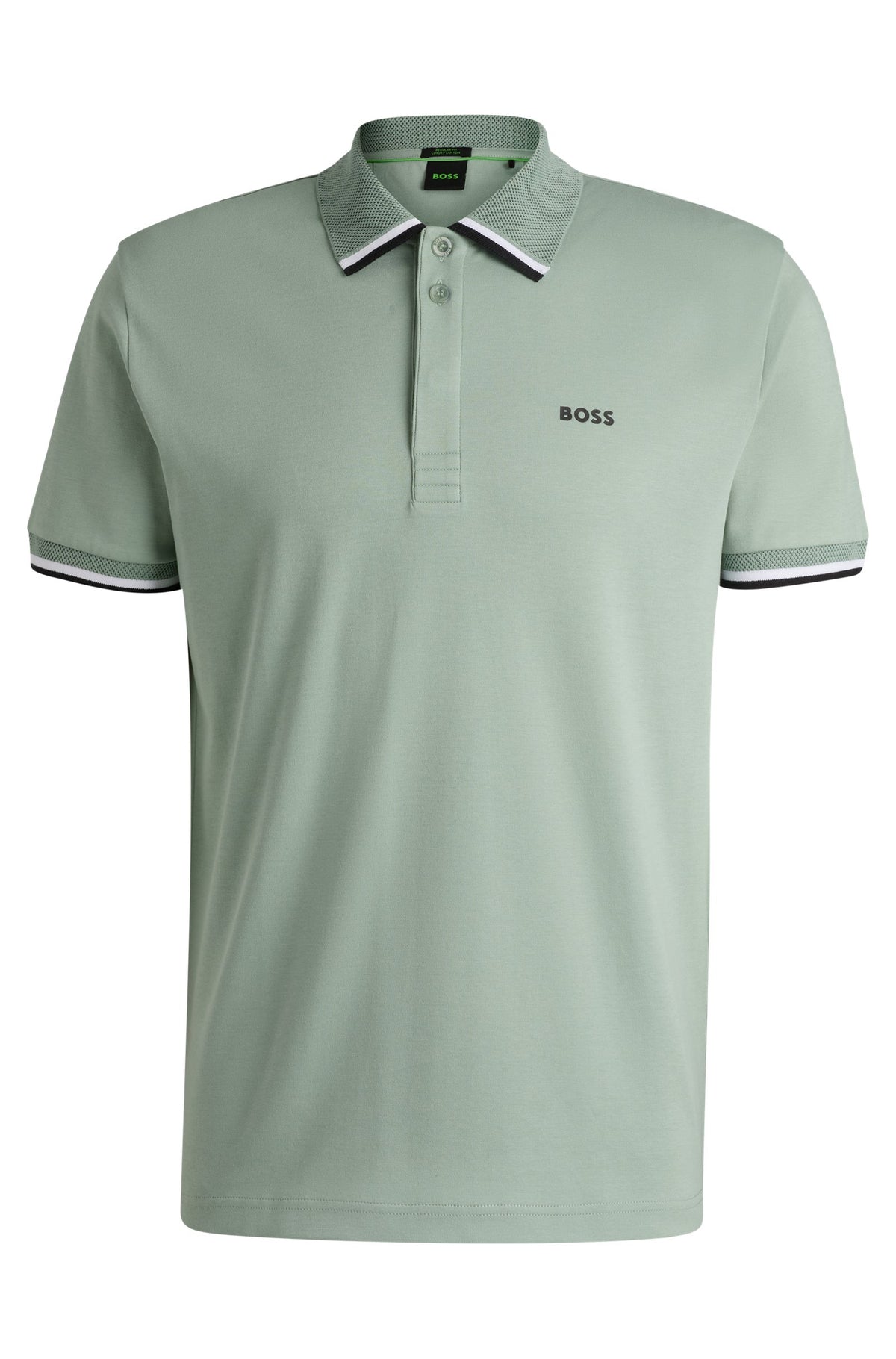 Boss Paddy knit polo shirt in cotton with striped trims - Green