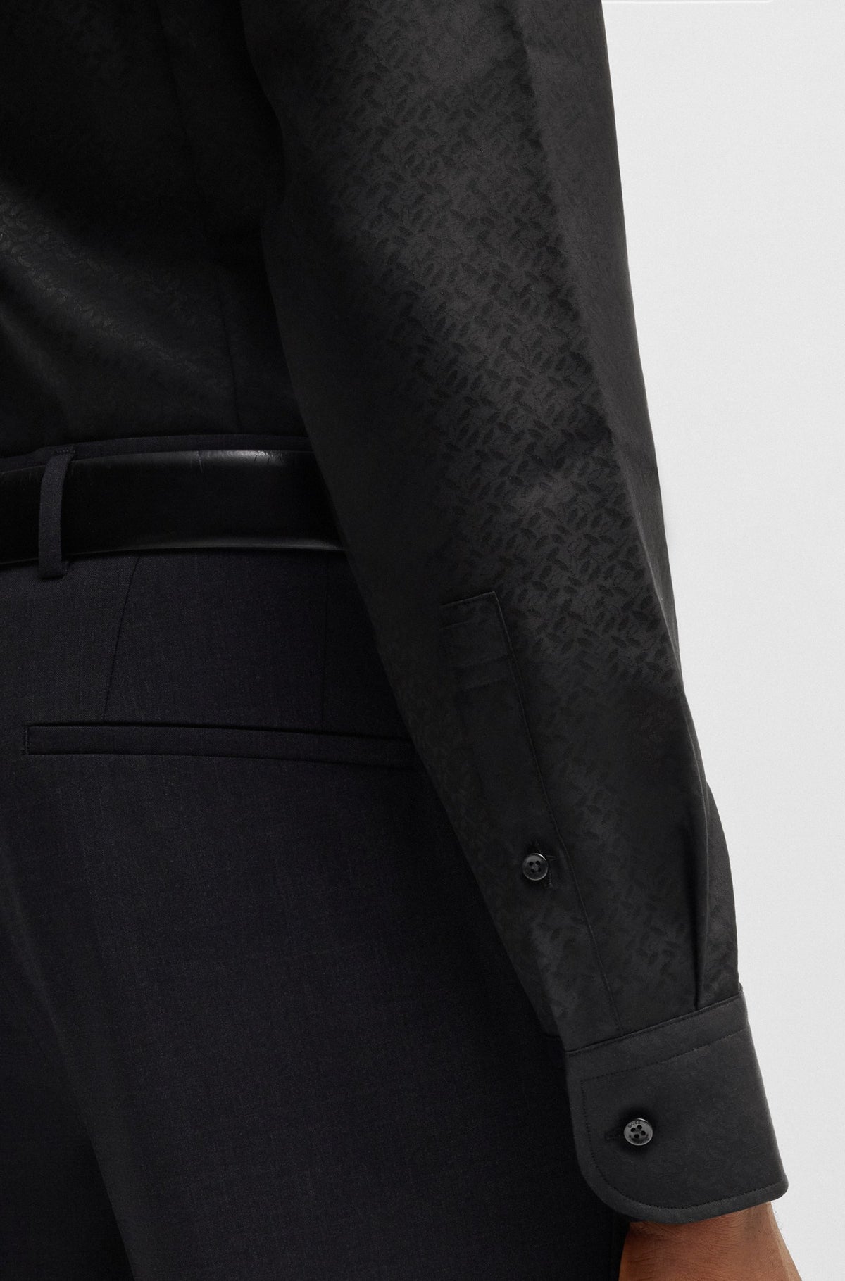 Boss Slim-fit shirt with leaf jacquard - Black