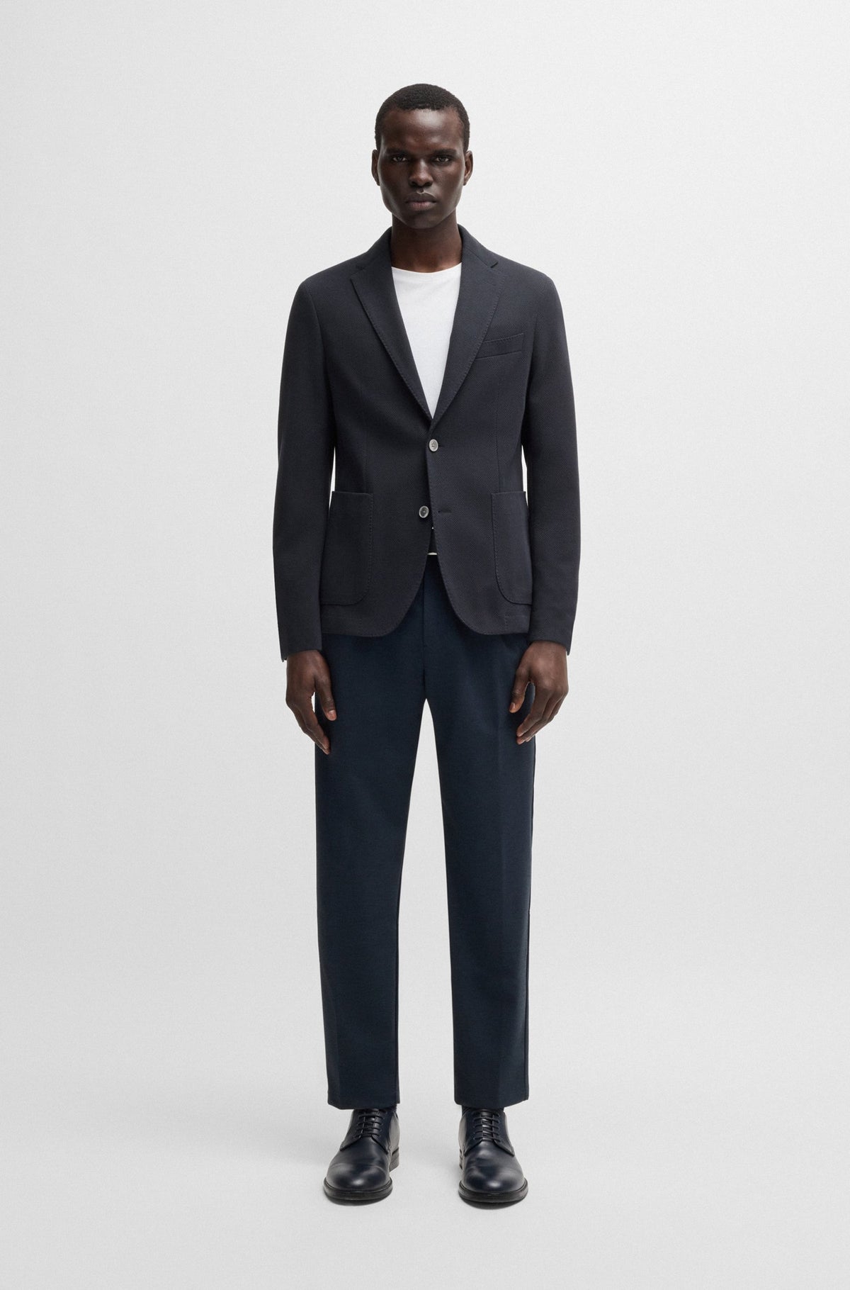 Boss  Slim-fit blazer in micro-patterned cotton - Blue
