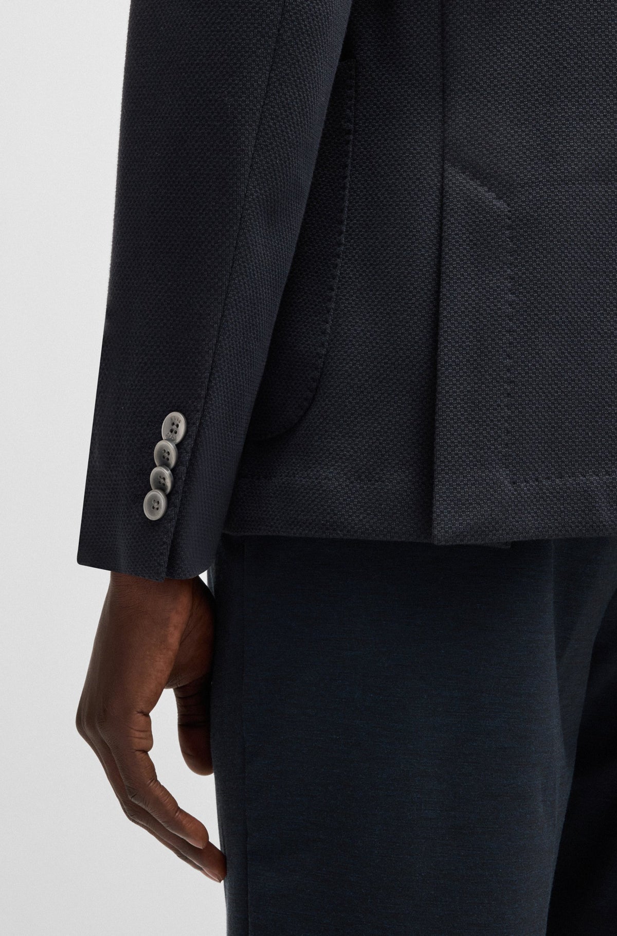 Boss  Slim-fit blazer in micro-patterned cotton - Blue