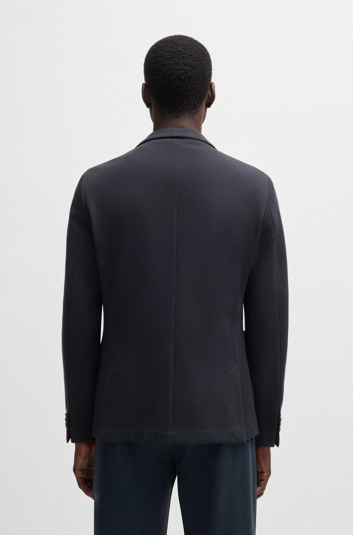 Boss  Slim-fit blazer in micro-patterned cotton - Blue