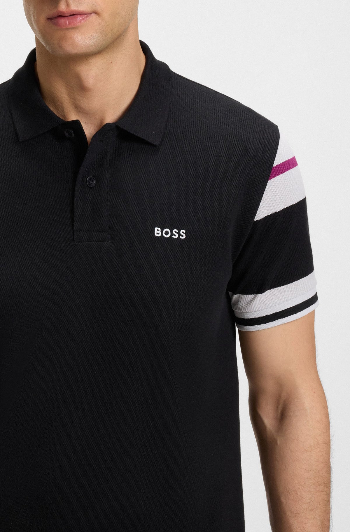 Boss Slim-fit polo shirt in cotton with block stripes - Black