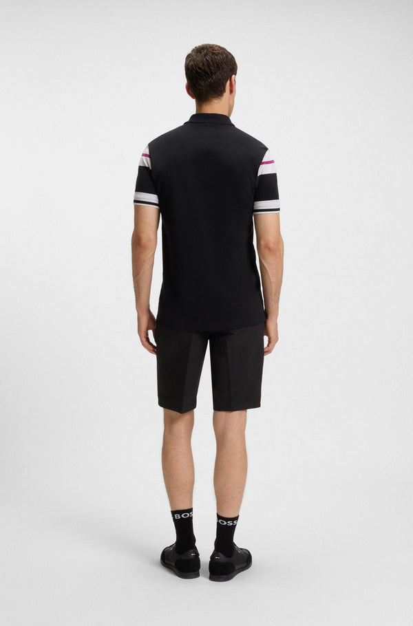 Boss Slim-fit polo shirt in cotton with block stripes - Black