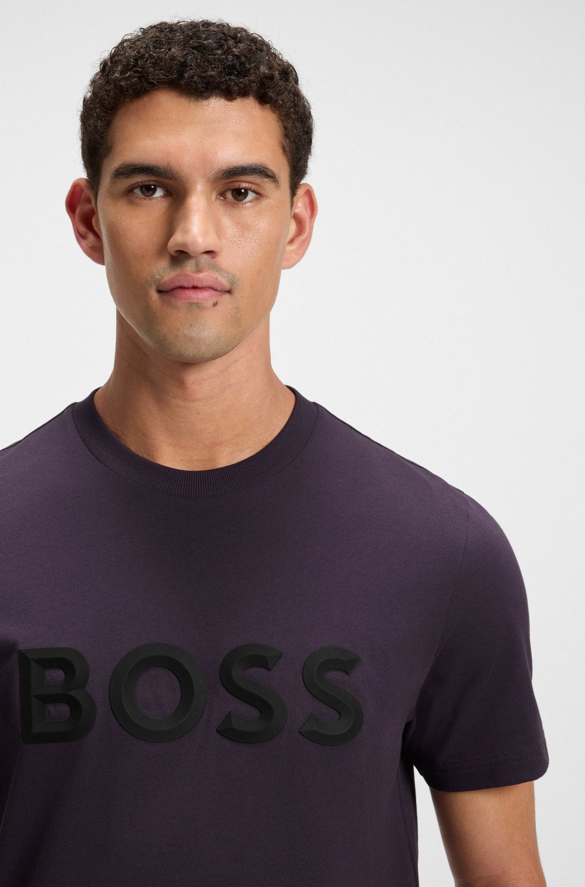 Boss Cotton-jersey T-shirt with 3D logo - Purple