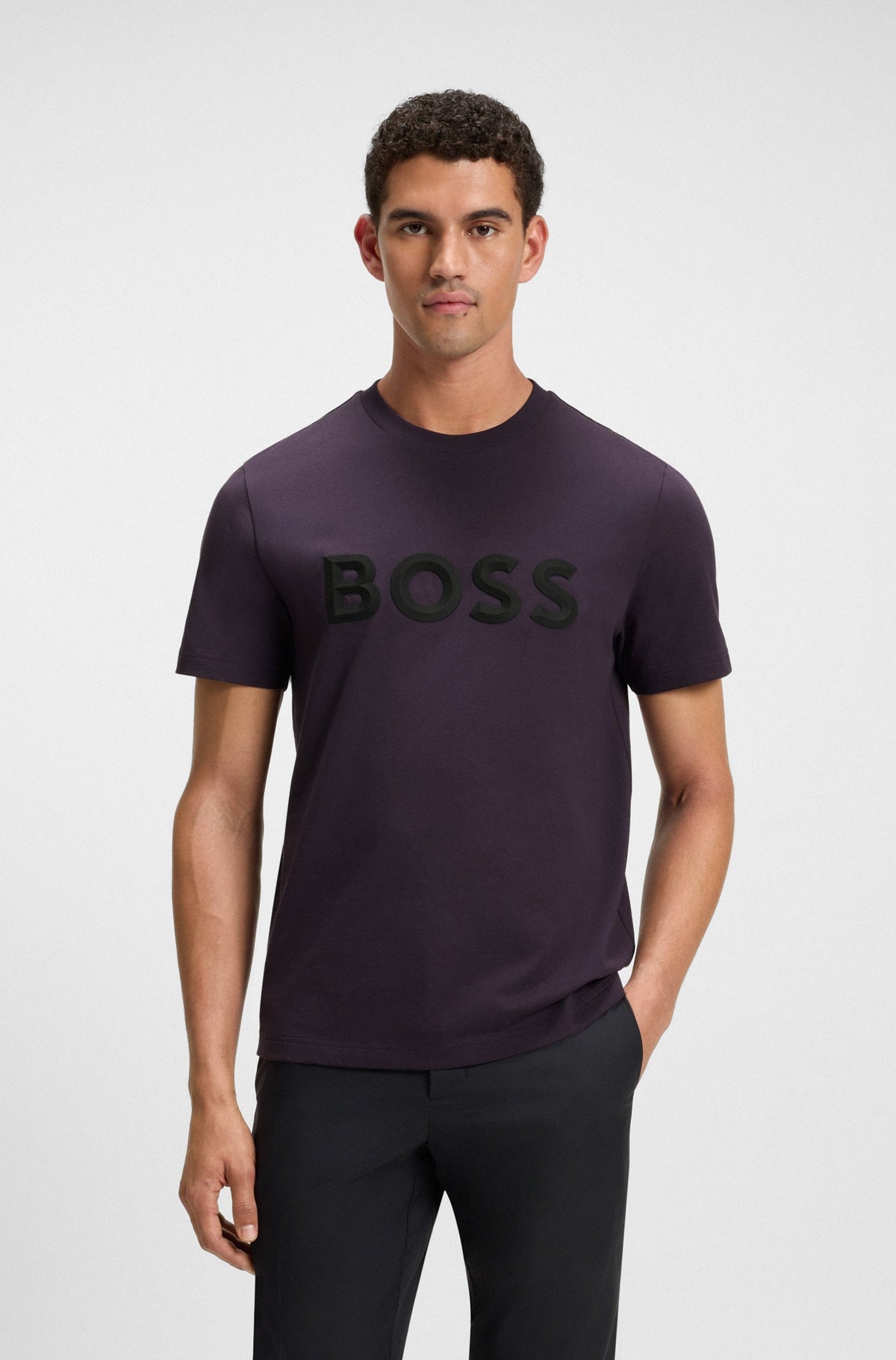 Boss Cotton-jersey T-shirt with 3D logo - Purple