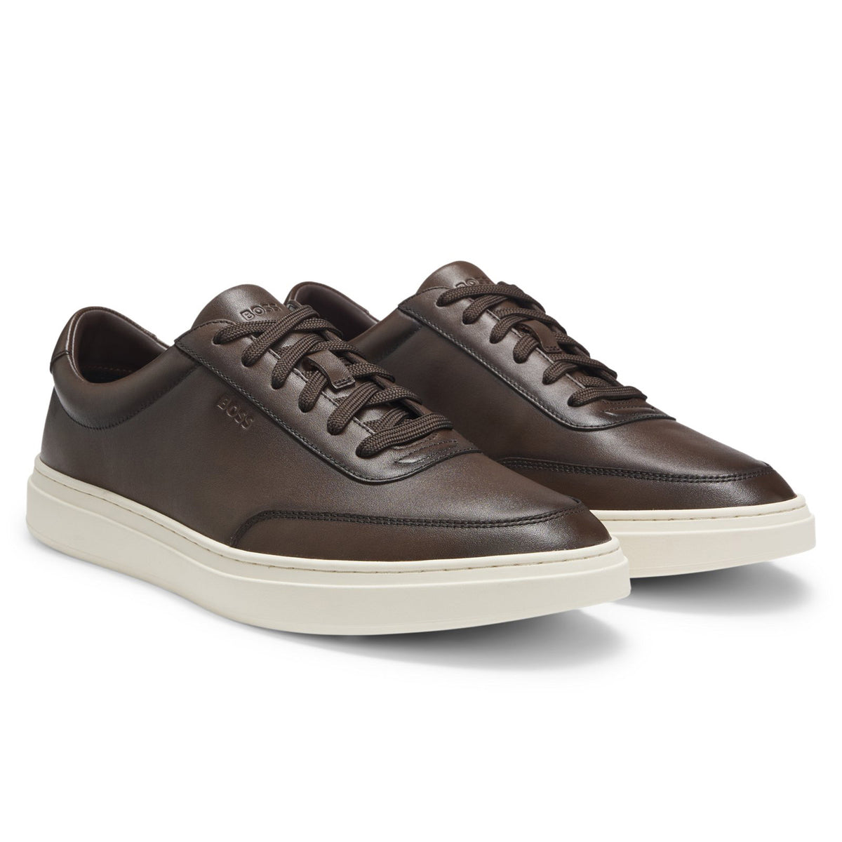 Boss Leather trainers with contrast rubber outsole - Brown