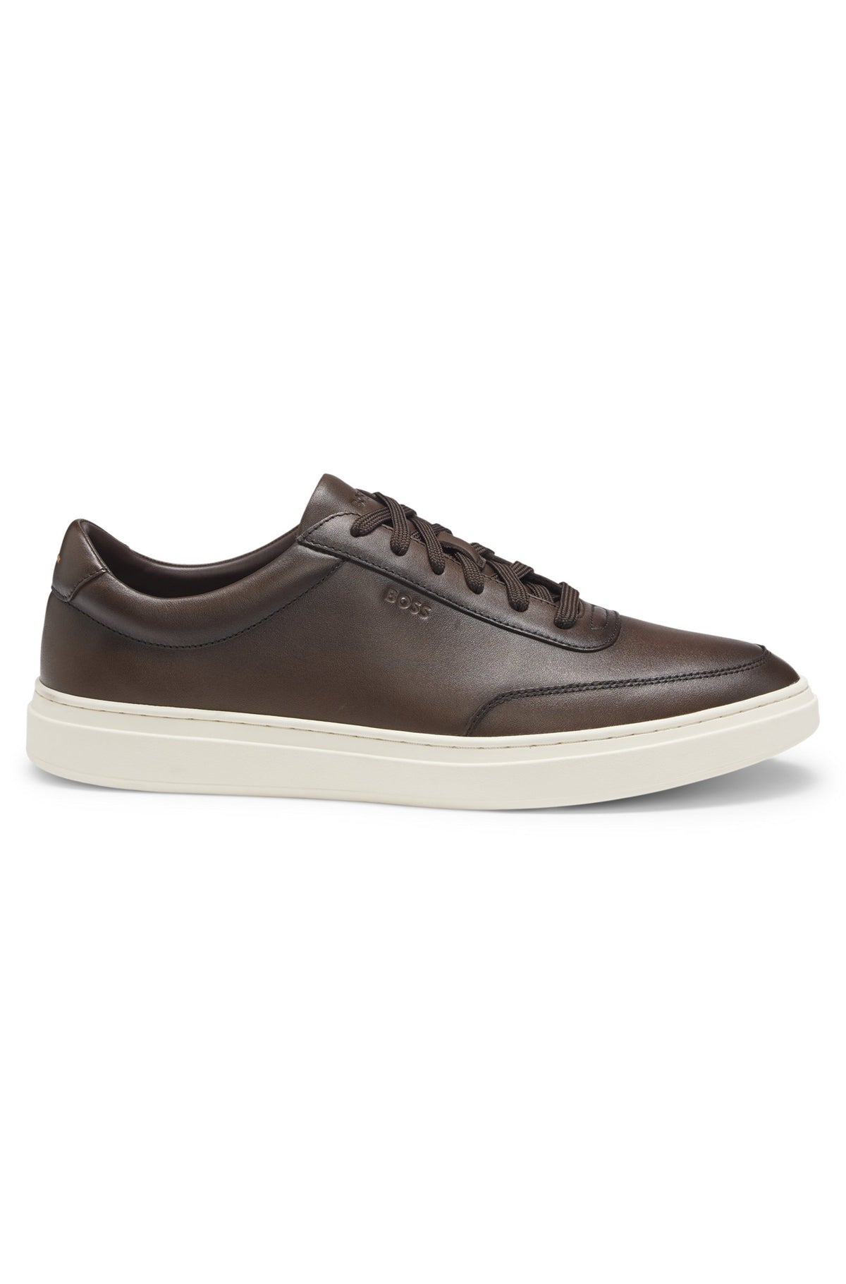 Boss Leather trainers with contrast rubber outsole - Brown