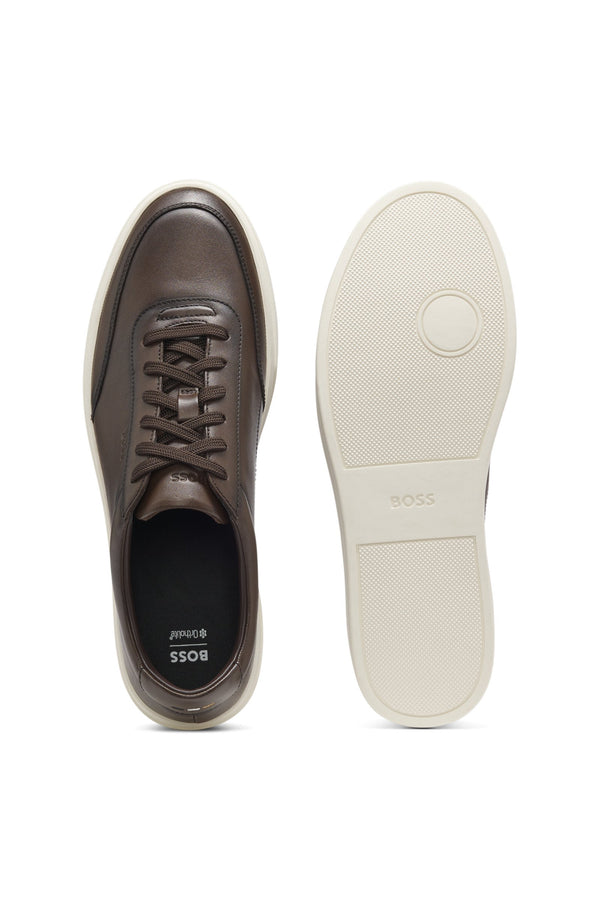 Boss Leather trainers with contrast rubber outsole - Brown