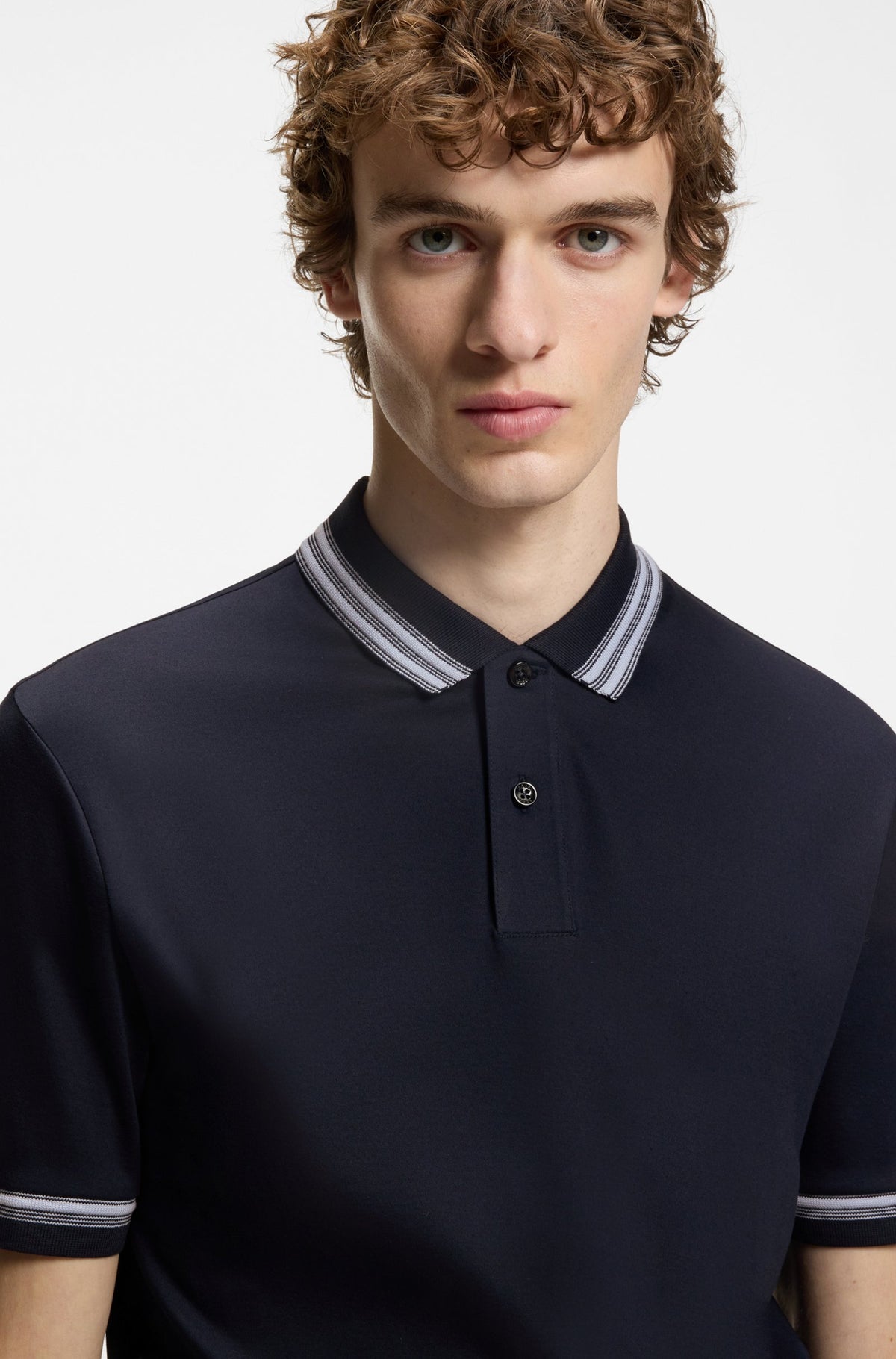 Boss  Contrast-tipping slim-fit polo shirt in mercerised cotton - Blue