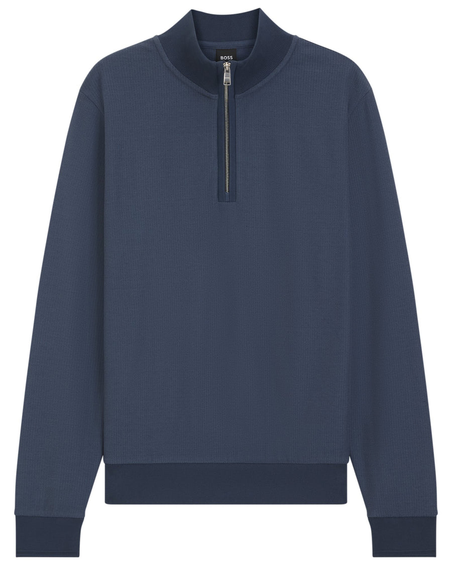 BOSS Cotton-Blend Quarter-Zip Sweatshirt – Blue