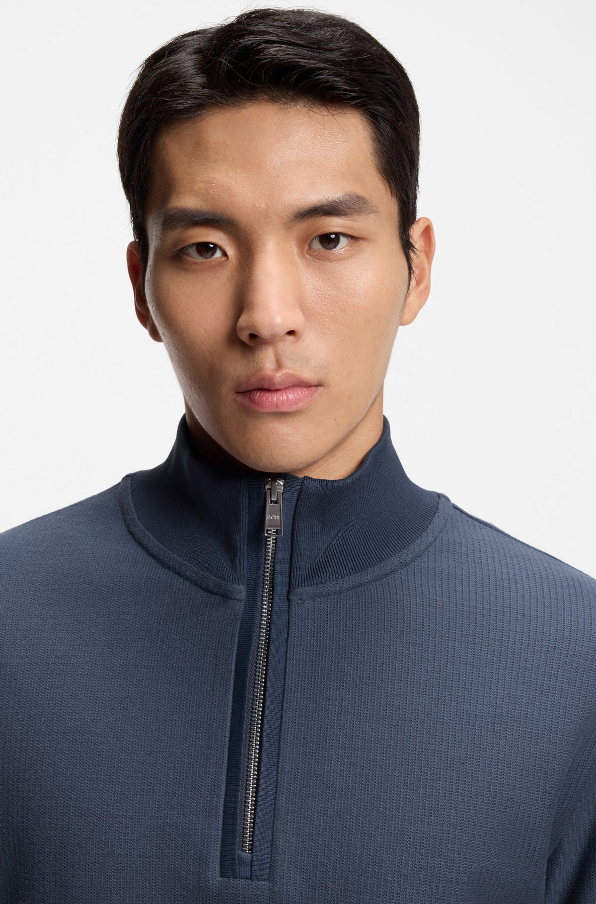 Boss Quarter-zip sweatshirt in a cotton blend - Blue