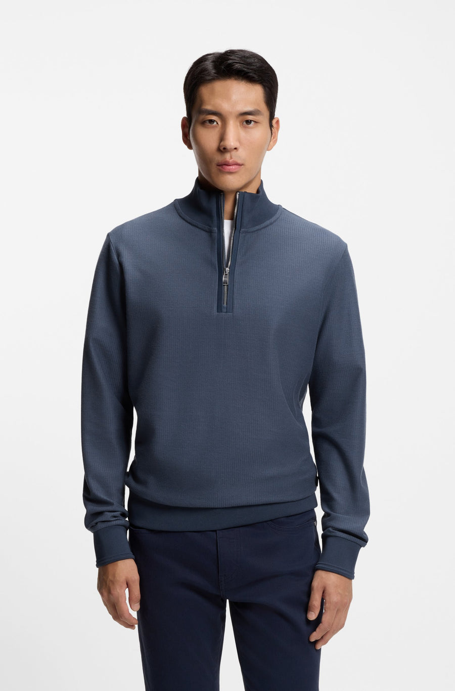 BOSS Cotton-Blend Quarter-Zip Sweatshirt – Blue