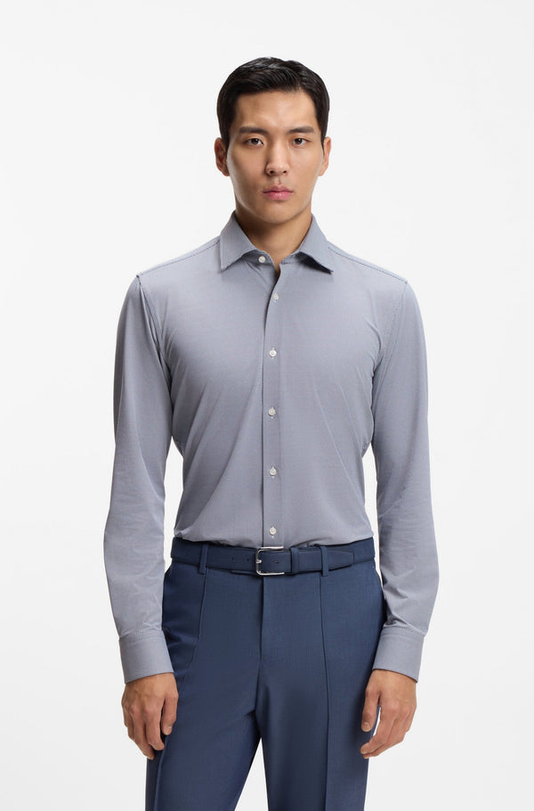Boss Slim-fit shirt in structured performance-stretch fabric - Navy