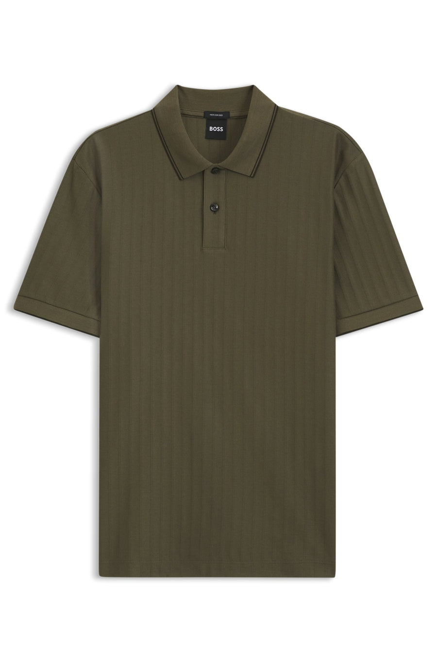 BOSS Striped Cotton Polo Shirt – Green