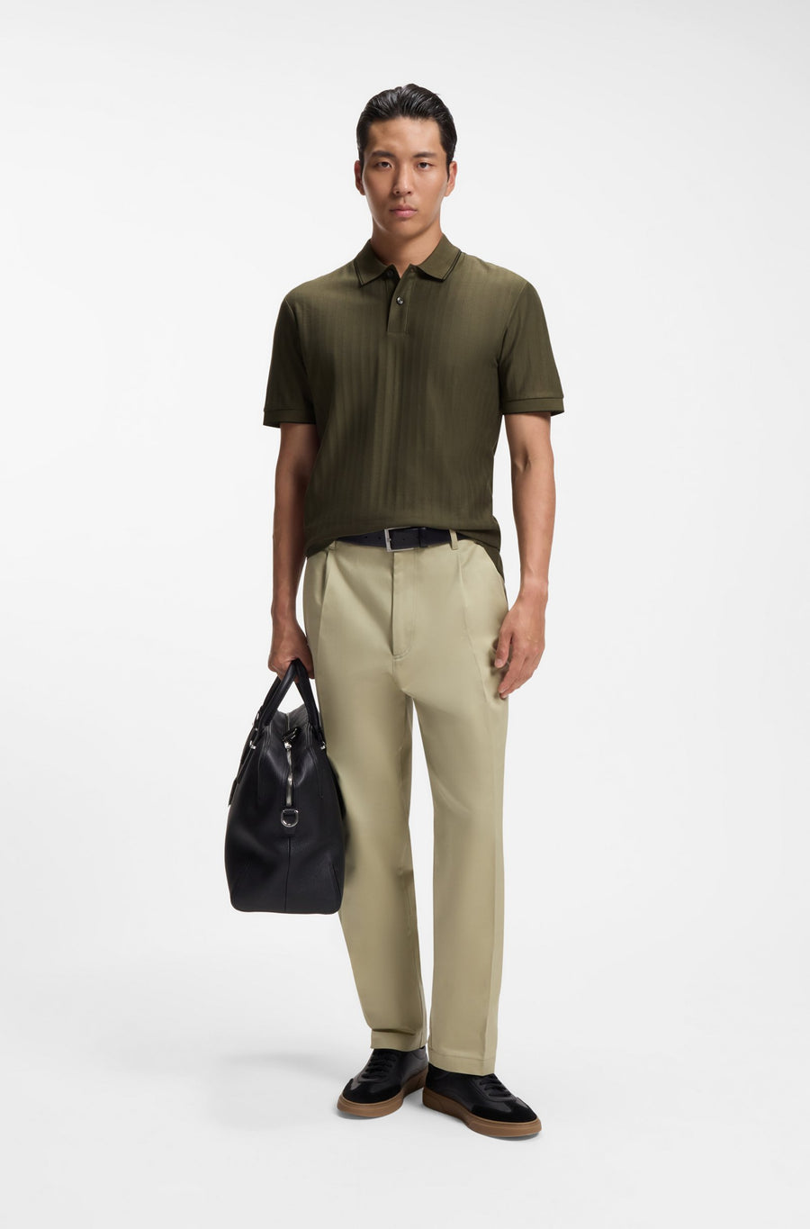 BOSS Striped Cotton Polo Shirt – Green