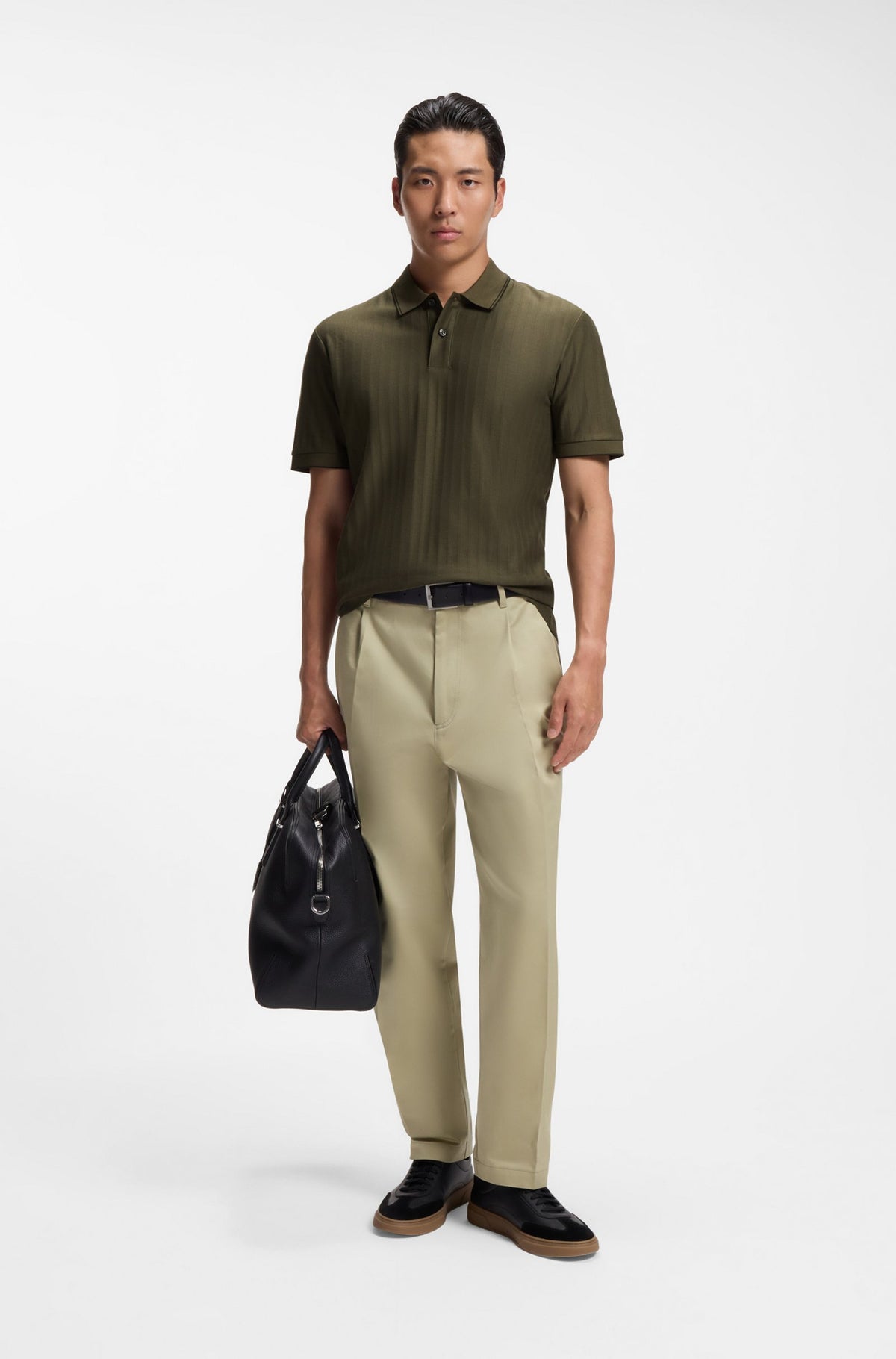 Boss Striped cotton polo shirt with tipping - Green