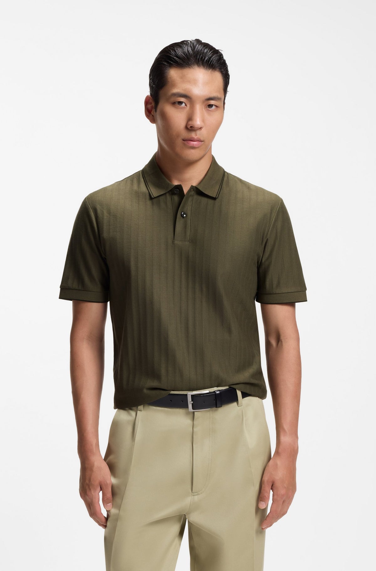Boss Striped cotton polo shirt with tipping - Green