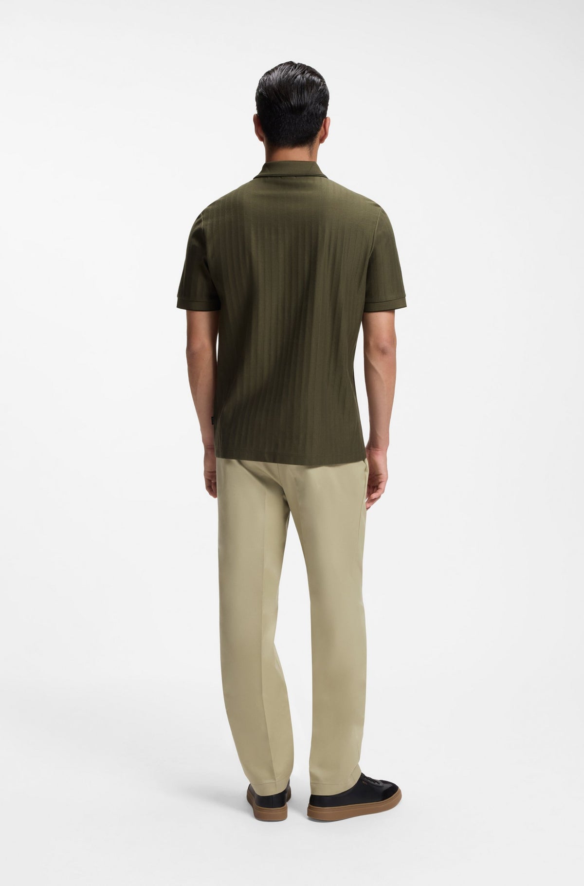 Boss Striped cotton polo shirt with tipping - Green